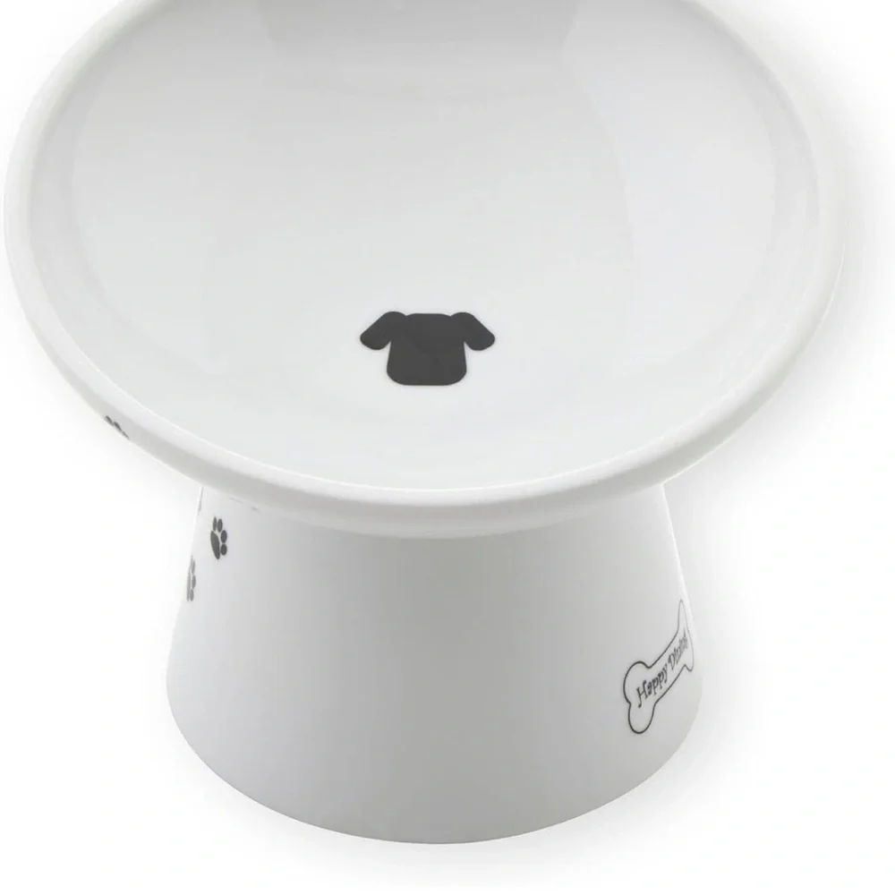 White Pet Bowl with Black Paw Prints